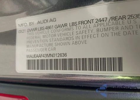 2021 Audi A4 Premium Plus 45 Tfsi S Line Quattro S Tronic из США, поврежденный, VIN WAUEAAF43MN012636